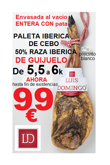 Paleta XL 5,5 a 6k Cebo Ibérica 50% raza ibérica Luis Domingo