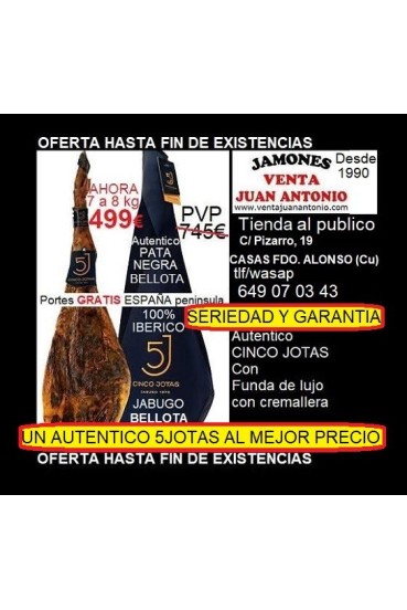 Cinco Jotas 7 a 7,9k Jamón de bellota 100% ibérico de JABUGO Pata Negra 5J