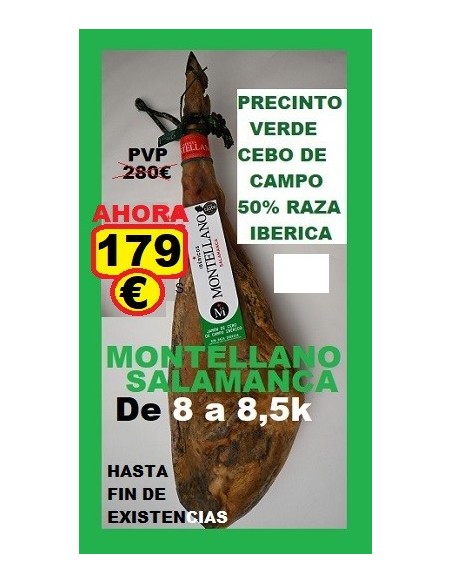 OCASIÓN JAMON 8 a 8,7k CEBO CAMPO IBERICO 50% R.I. MONTELLANO