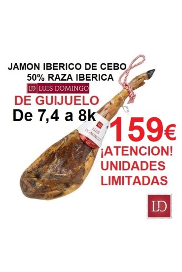JAMÓN 7,4 a 8 k CEBO IBERICO 50% R.IBERICA LUIS DOMINGO.