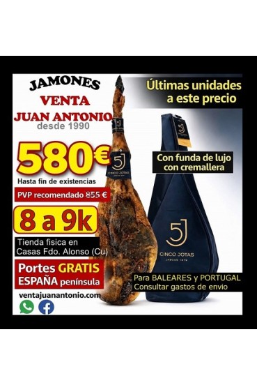 OCASIÓN Cinco Jotas 8 a 8,9k Jamón de bellota 100% ibérico de JABUGO Pata Negra 5J