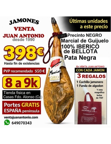 Jamón 100% IBÉRICO BELLOTA 8 a 9k MARCIAL de GUIJUELO Pata Negra