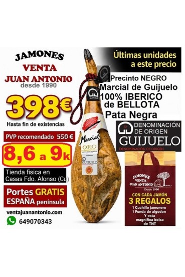 OCASIÓN Jamón 100% IBÉRICO BELLOTA 8,7 a 9,1k MARCIAL de GUIJUELO Pata Negra