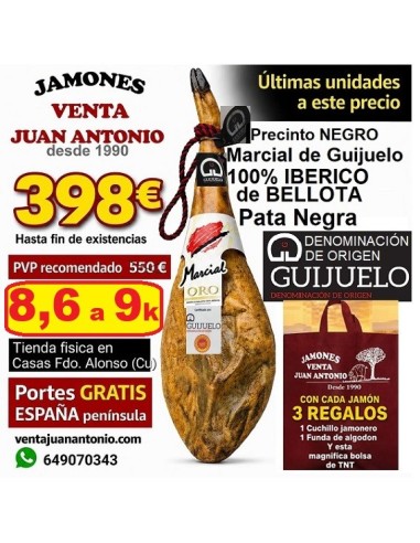 OCASIÓN Jamón 100% IBÉRICO BELLOTA 8,7 a 9,1k MARCIAL de GUIJUELO Pata Negra