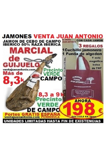 OCASION, JAMON MARCIAL de 8,3 a 9 k CEBO DE CAMPO IBERICO 50% R.I.