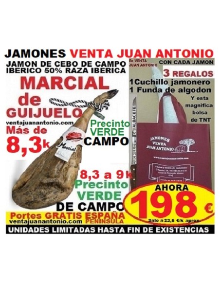 OCASION, JAMON MARCIAL de 8,3 a 9 k CEBO DE CAMPO IBERICO 50% R.I.