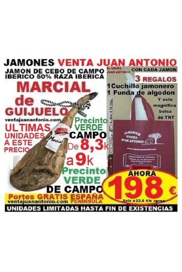 OCASION, JAMON MARCIAL de 8,3 a 9 k CEBO DE CAMPO IBERICO 50% R.I.