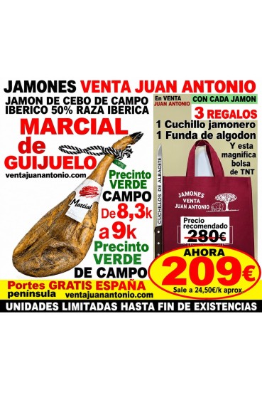 OCASION, JAMON MARCIAL de 8,4 a 9 k CEBO DE CAMPO IBERICO 50% R.I.